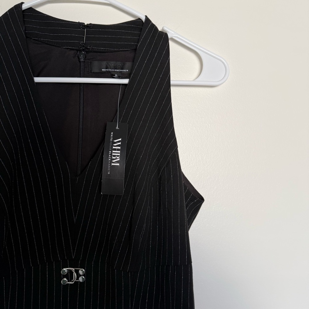 White House Black Market Pinstriped Hook & Eye Halter Top - Picture 5 of 11
